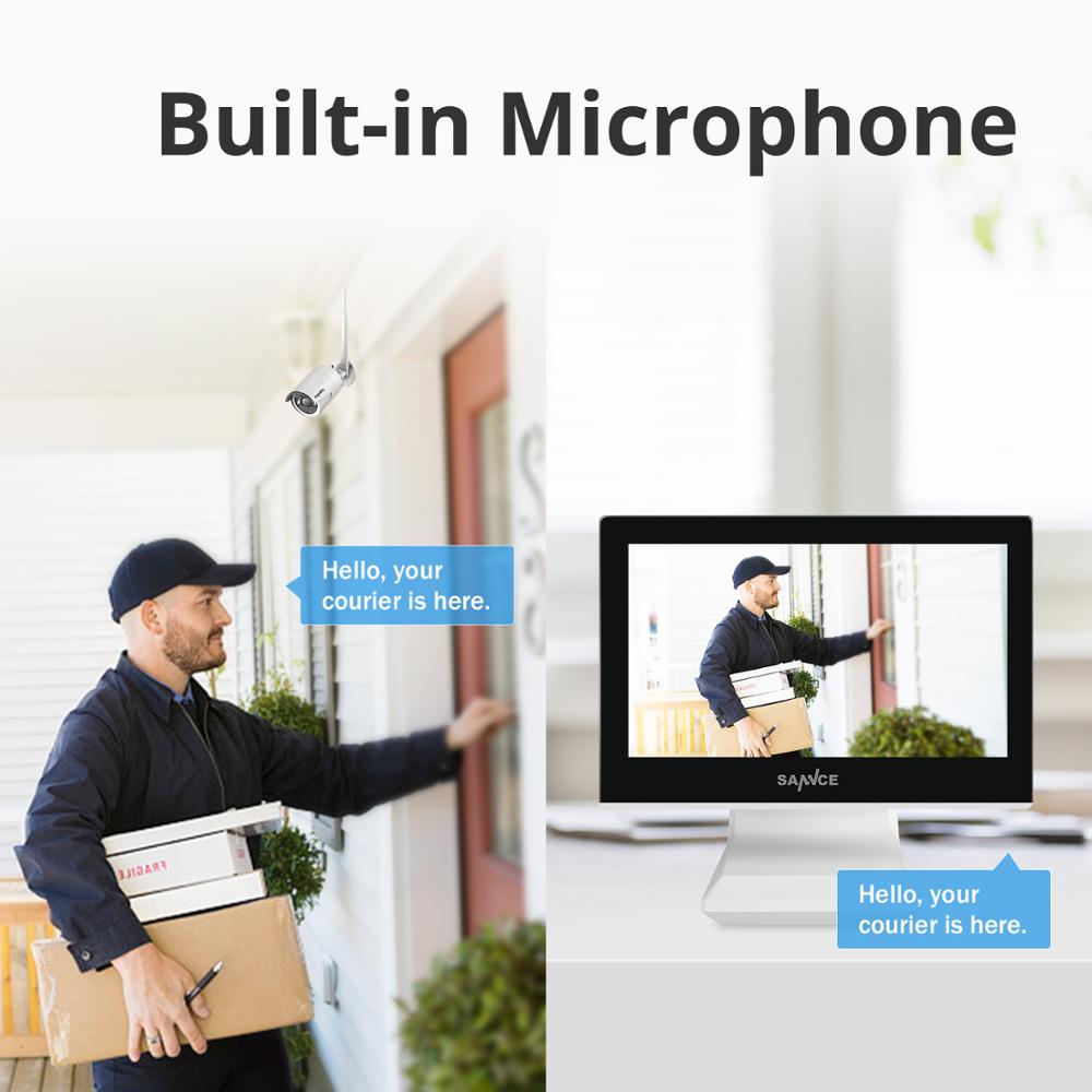 SANNCE 4CH Wireless 1080P NVR Kit FHD 10.1" LCD Monitor Security 2MP WIFI Camera CCTV Camera System Bulit-Mic Plug-and-Play