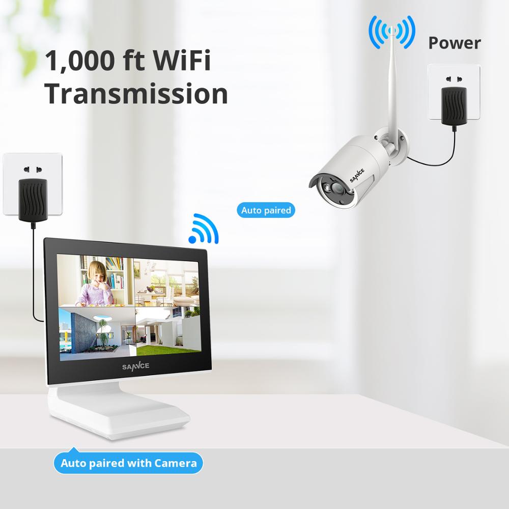 SANNCE 4CH Wireless 1080P NVR Kit FHD 10.1" LCD Monitor Security 2MP WIFI Camera CCTV Camera System Bulit-Mic Plug-and-Play