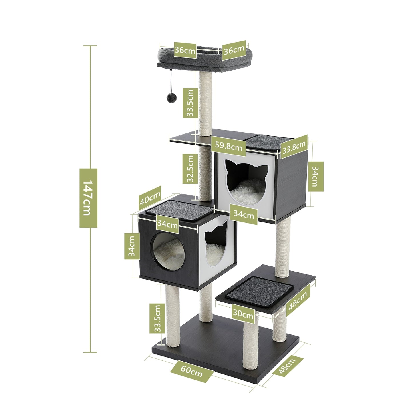 Inches Multi-Level Cat Tree Modern Cat Activity Tower with Sisal Scratching Posts Hammock and Extra-Large Top Perch Cat Toy
