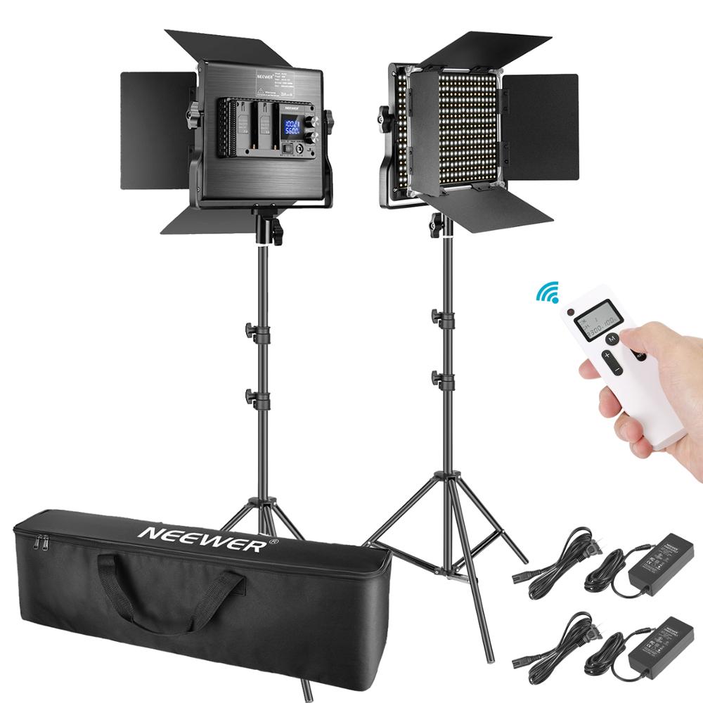 Neewer 2Packs Advanced 660 LED Panel Video Light Kit Photography Dimmable with 2.4G Wireless Remote for Studio Shooting