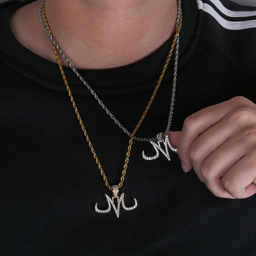 New Iced Out Majin Pendant Necklace Mens White And Gold Finish Chains Hip Hop Jewelry Gold Silver Color Charms