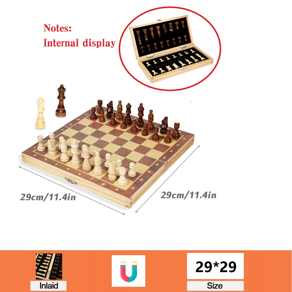 Large Magnetic Wooden Folding Chess Set Felted Game Board 39cm*39cm Interior Storage Adult Kids Gift Family Game Chess Board