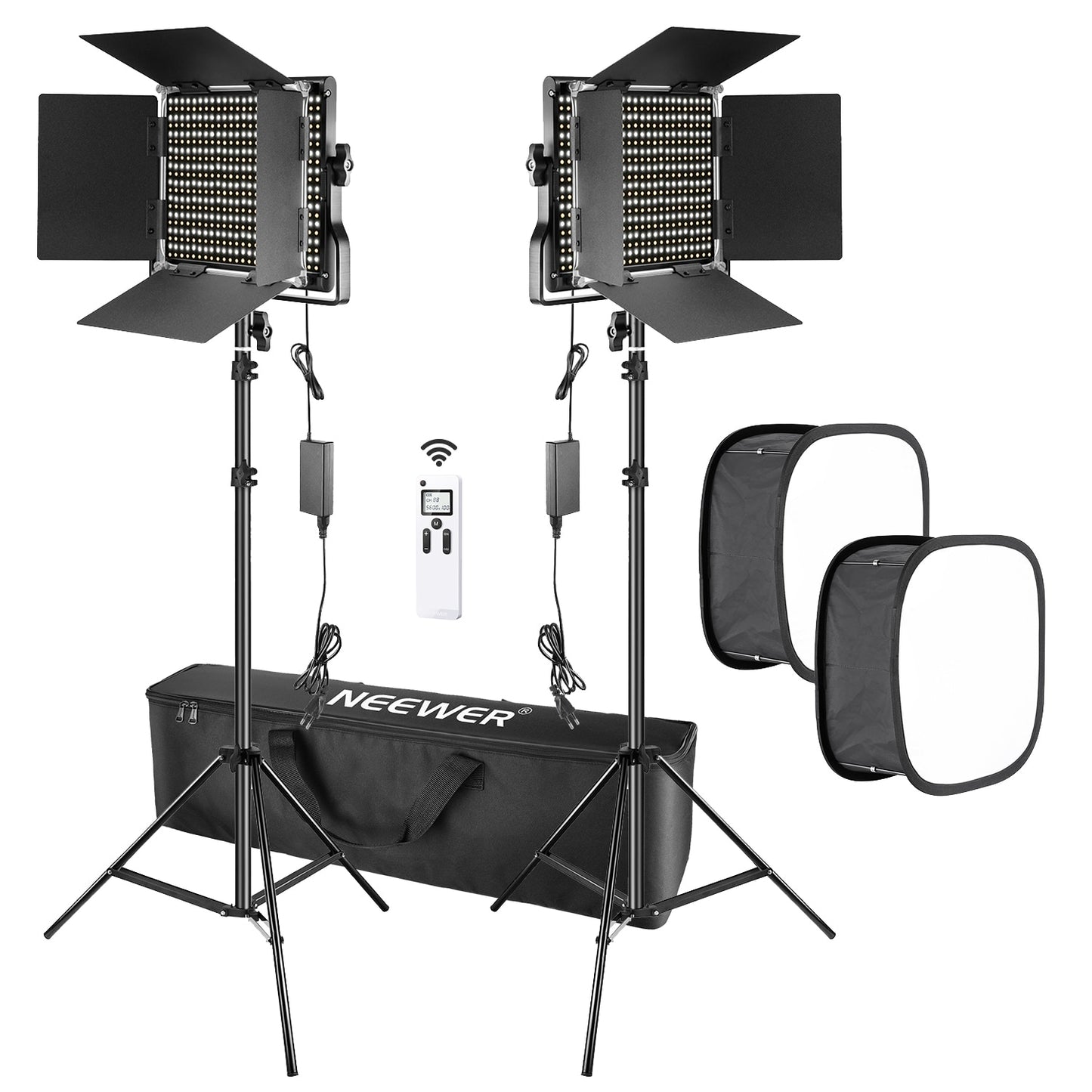 Neewer 2Packs Advanced 660 LED Panel Video Light Kit Photography Dimmable with 2.4G Wireless Remote for Studio Shooting