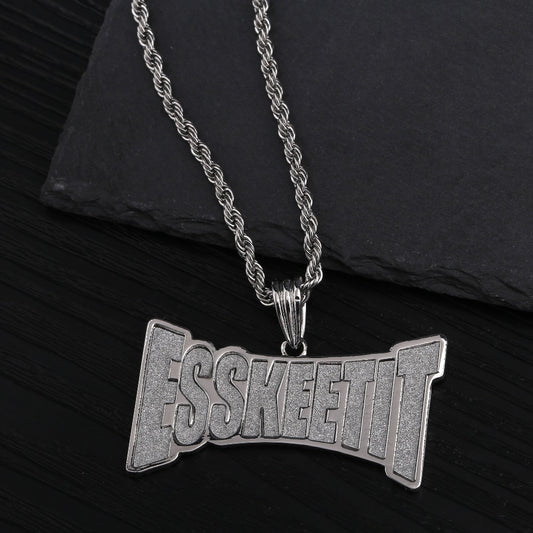 TOPGRILLZ New ESSKEETIT Pendant Necklace Mens Iced out Hip Hop Sliver Color Jewelry Charm Necklace For Men and Women Gifts