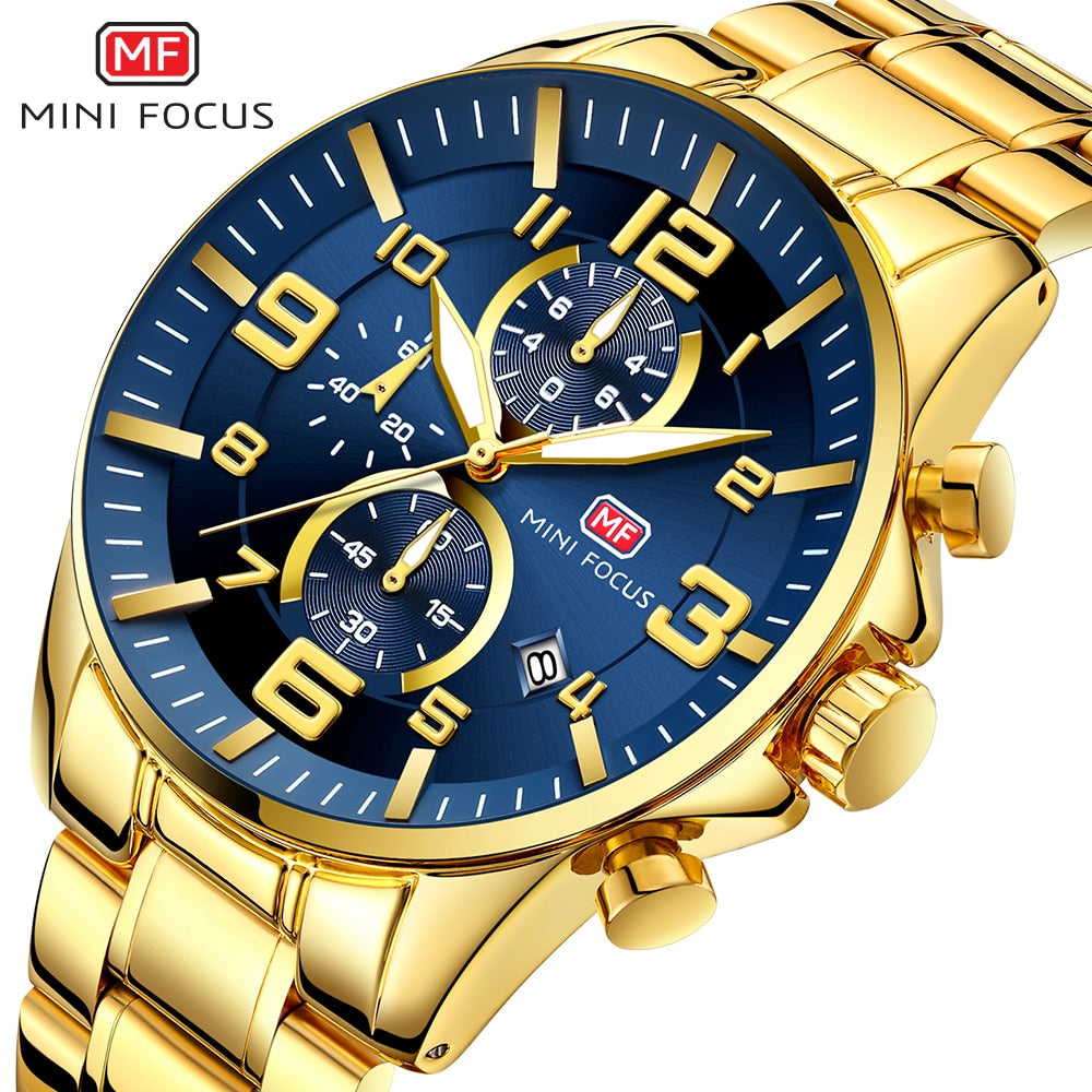MINI FOCUS Watches Mens Top Brand Luxury Gold Watch Calendar Waterproof Chronograph Multifunction Business relogio masculino New