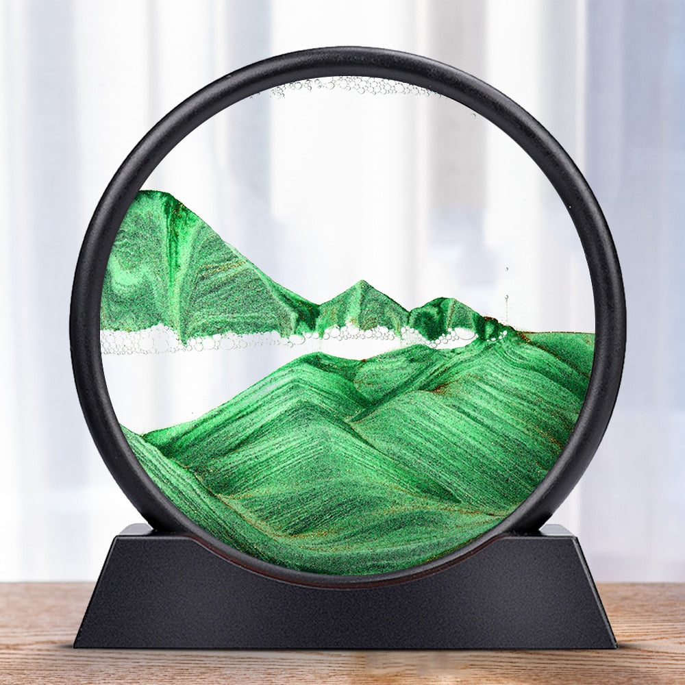 Moving Sand Art Picture Round Glass 3D Hourglass Deep Sea Sandscape In Motion Display Flowing Sand Frame 7/12inch For home Decor