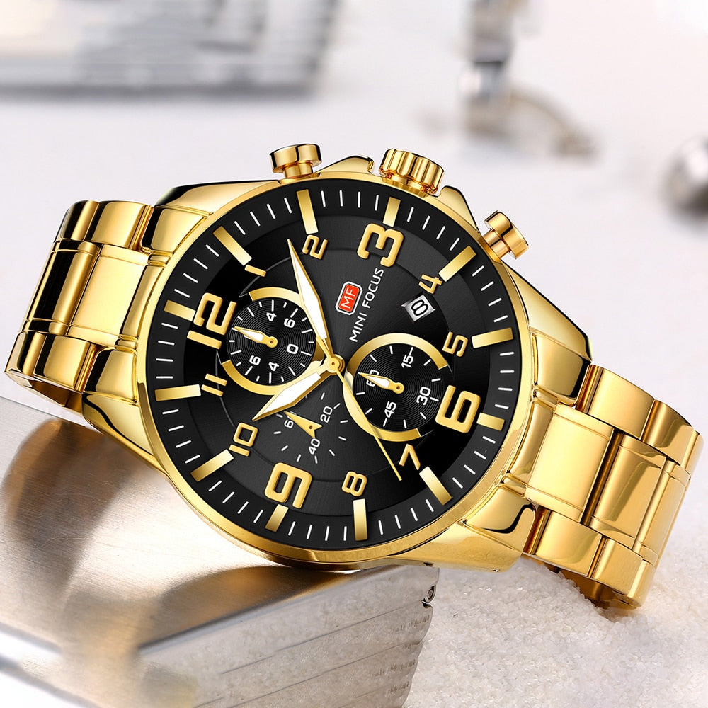 MINI FOCUS Watches Mens Top Brand Luxury Gold Watch Calendar Waterproof Chronograph Multifunction Business relogio masculino New