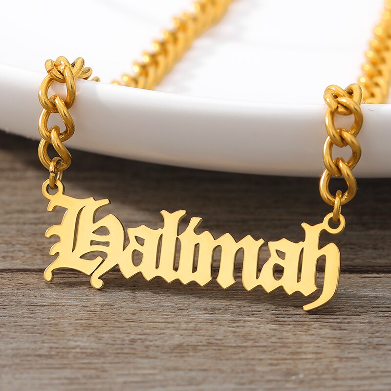 Personalised Name Necklaces For Women Men Punk Nameplate Pendant Stainless Steel Cuban Chain Jewelry Custom Letter Necklace Gift