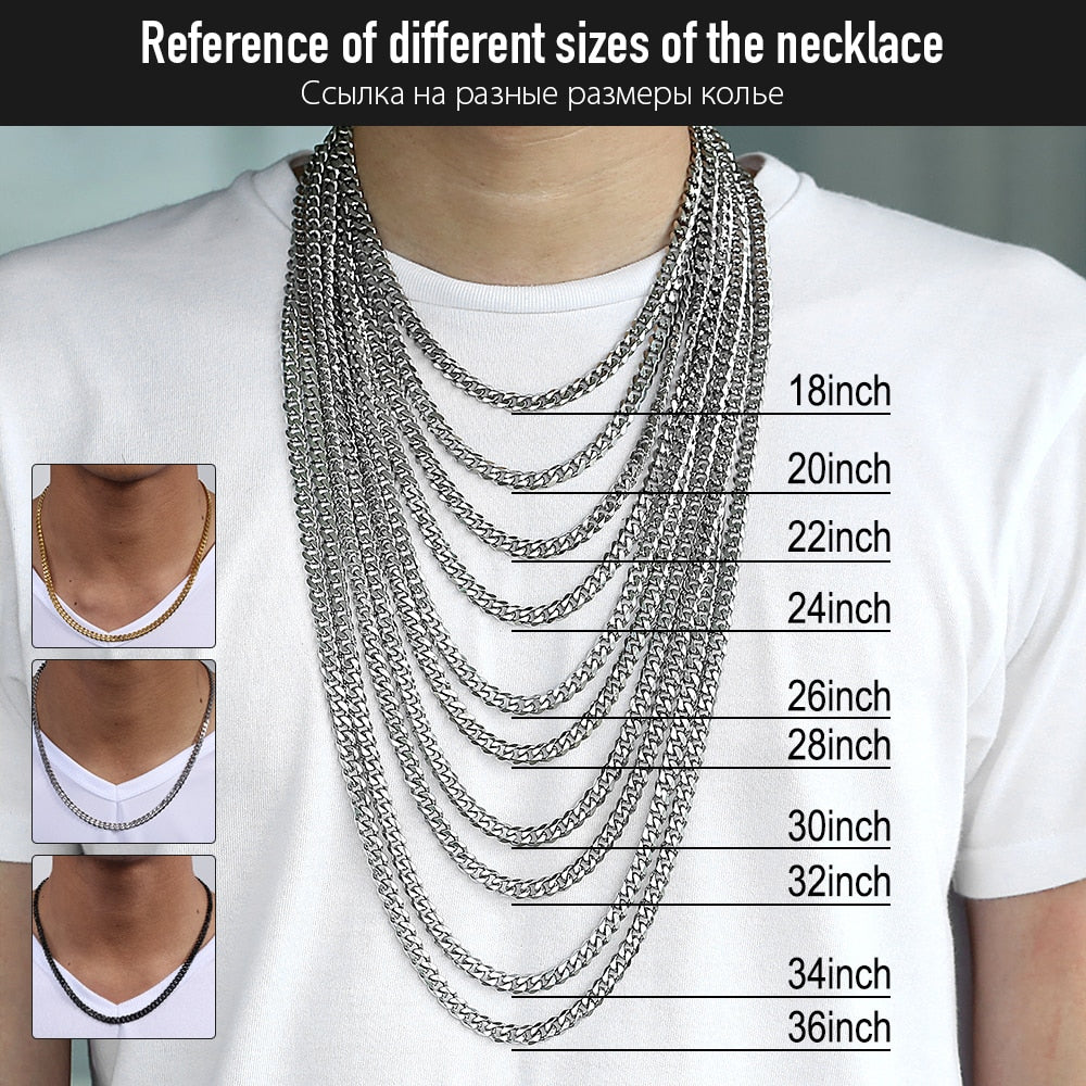 Mens Necklaces Chains Stainless Steel Black Gold Silver Color Necklace for Men Women Curb Cuban Jewelry 3/5/7/9/11mm DLKNM08