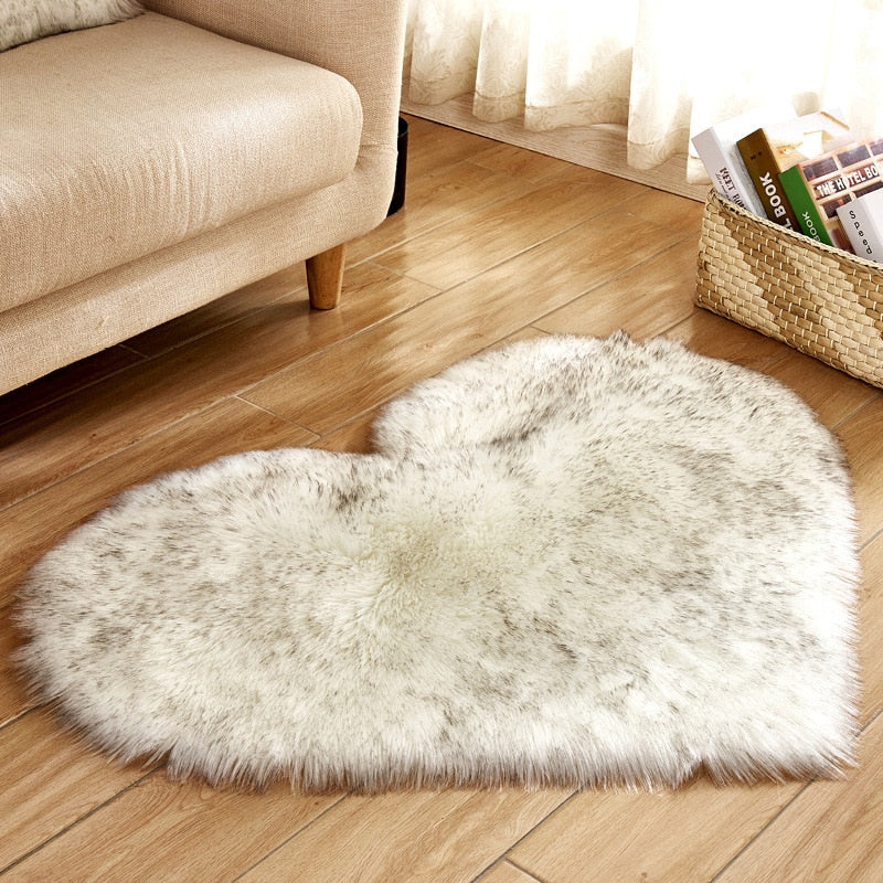 Heart Shape Fluffy Rugs Washable Faux Fur Rug For Kids Bedroom Home Decoration Sofas Cushions Mat Soft Carpet Sheepskin Rug D30