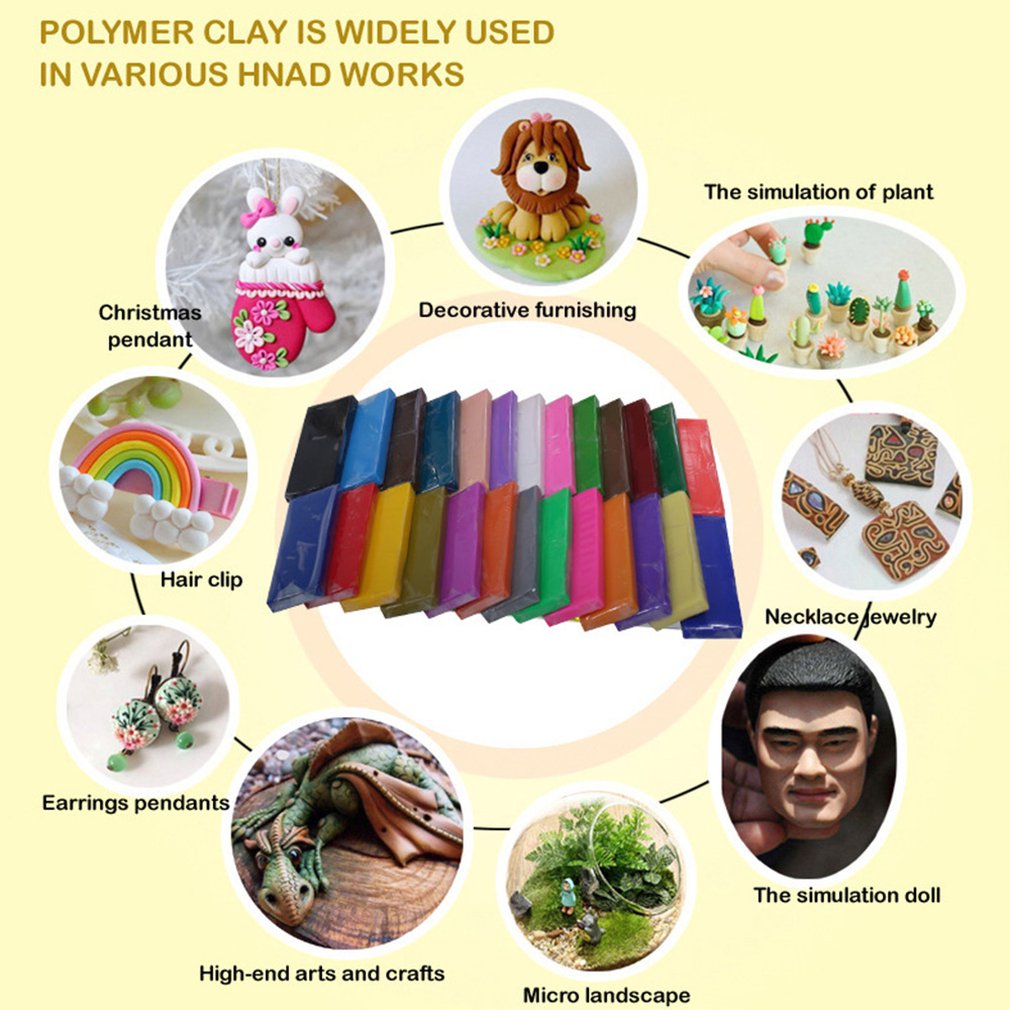 Polymer Clay Starter Kit 36 Colors Oven Bake Clay Baking Modeling Clay DIY Soft Craft Clay Accessories and Storage Box 36 Blocks