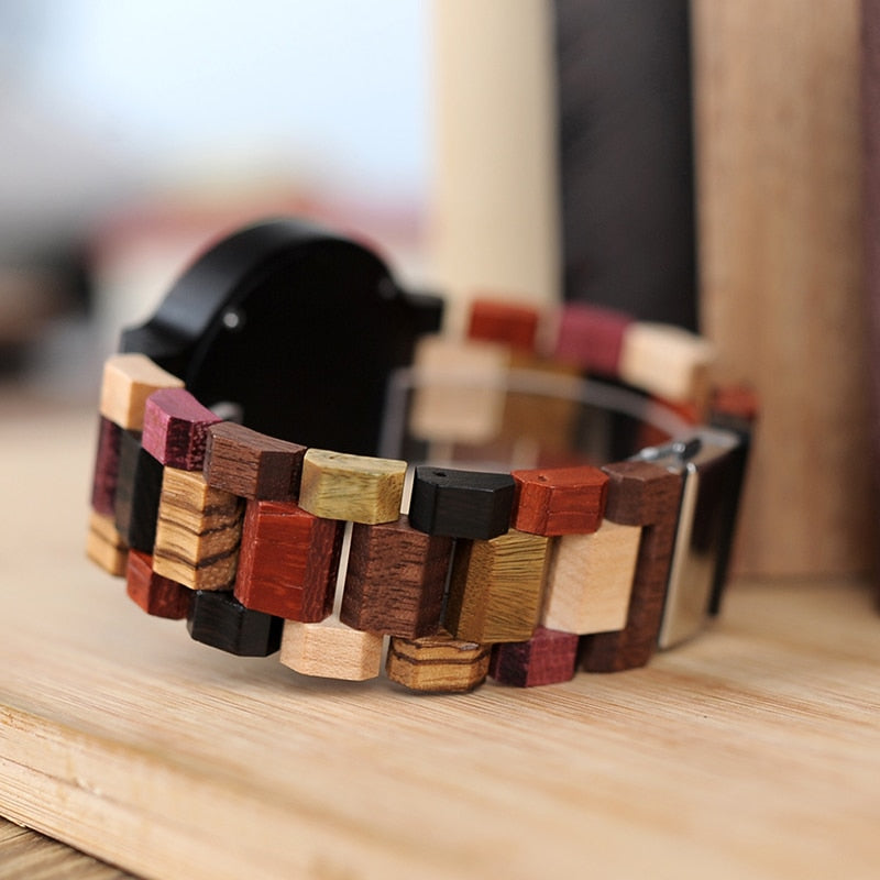 BOBO BIRD Antique Mens Wood Watches Date and Week Display Business Watch with Unique Mixed Color Wooden Band anniversary gift