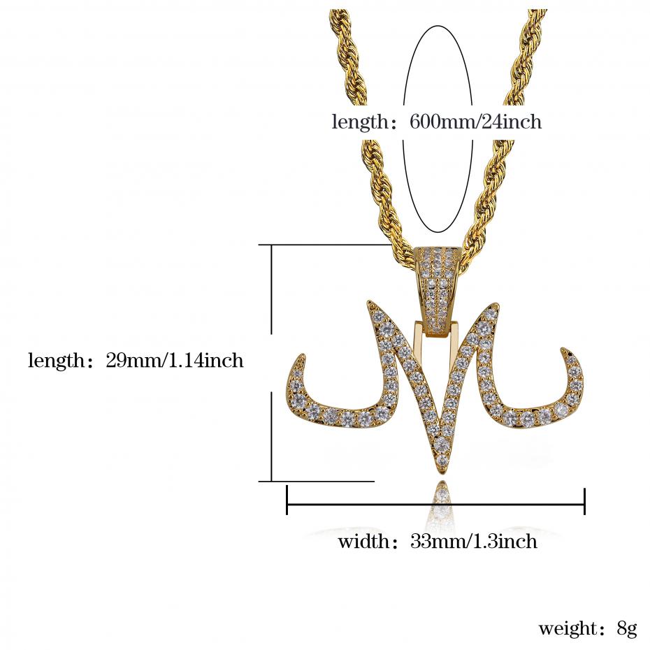 New Iced Out Majin Pendant Necklace Mens White And Gold Finish Chains Hip Hop Jewelry Gold Silver Color Charms