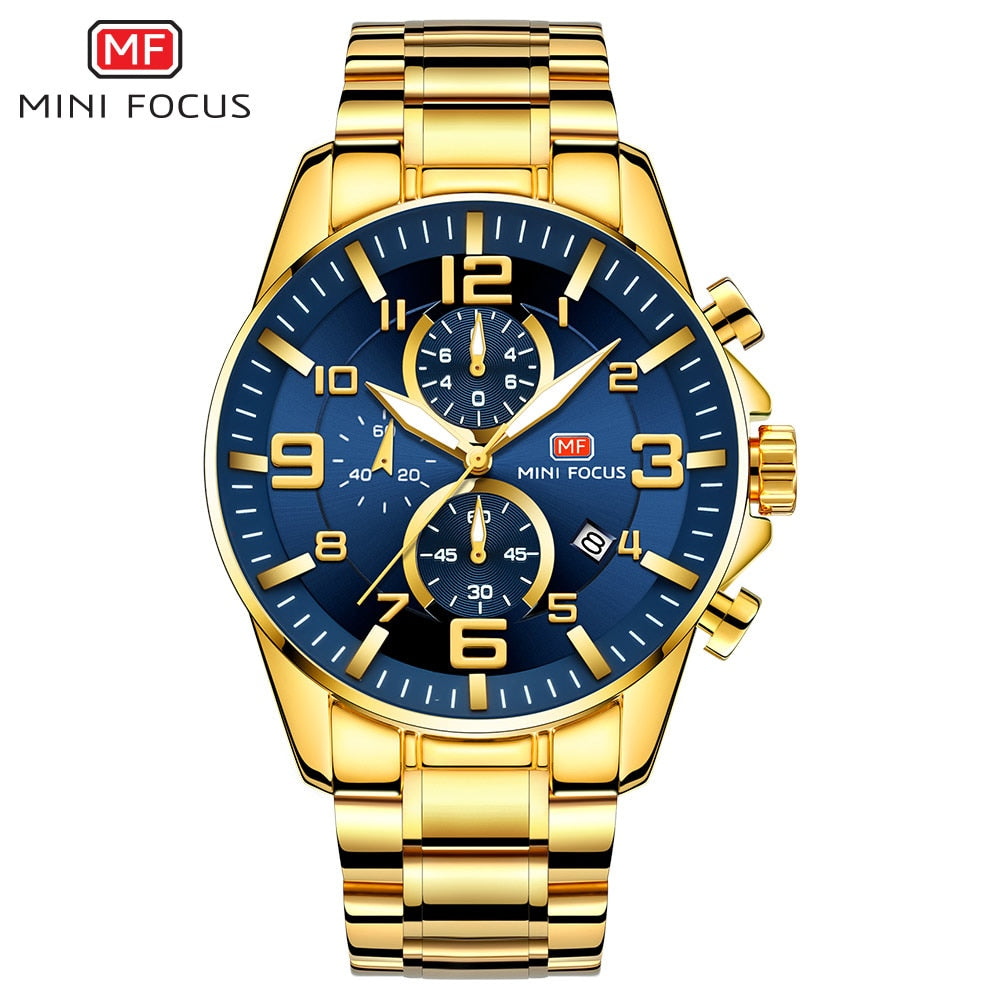 MINI FOCUS Watches Mens Top Brand Luxury Gold Watch Calendar Waterproof Chronograph Multifunction Business relogio masculino New