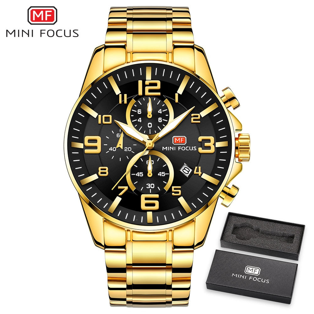 MINI FOCUS Watches Mens Top Brand Luxury Gold Watch Calendar Waterproof Chronograph Multifunction Business relogio masculino New