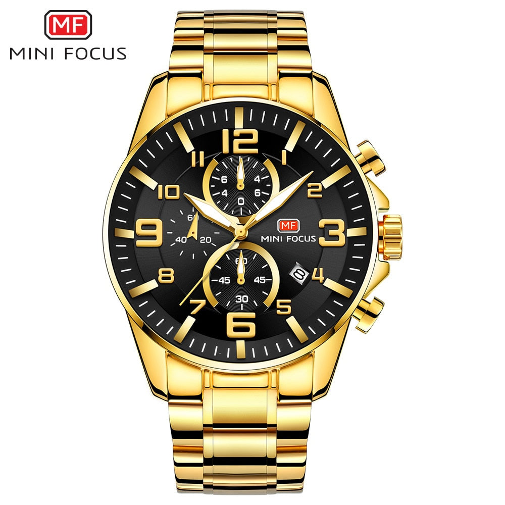 MINI FOCUS Watches Mens Top Brand Luxury Gold Watch Calendar Waterproof Chronograph Multifunction Business relogio masculino New