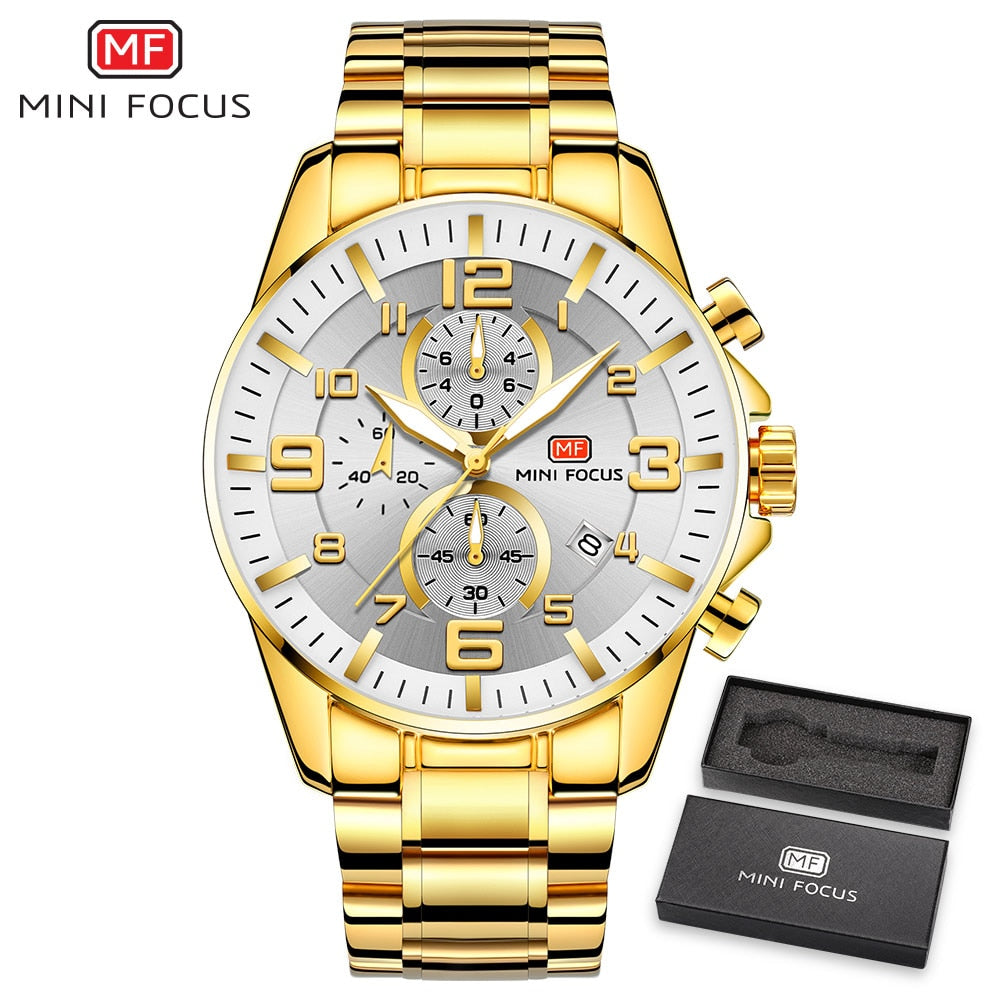 MINI FOCUS Watches Mens Top Brand Luxury Gold Watch Calendar Waterproof Chronograph Multifunction Business relogio masculino New