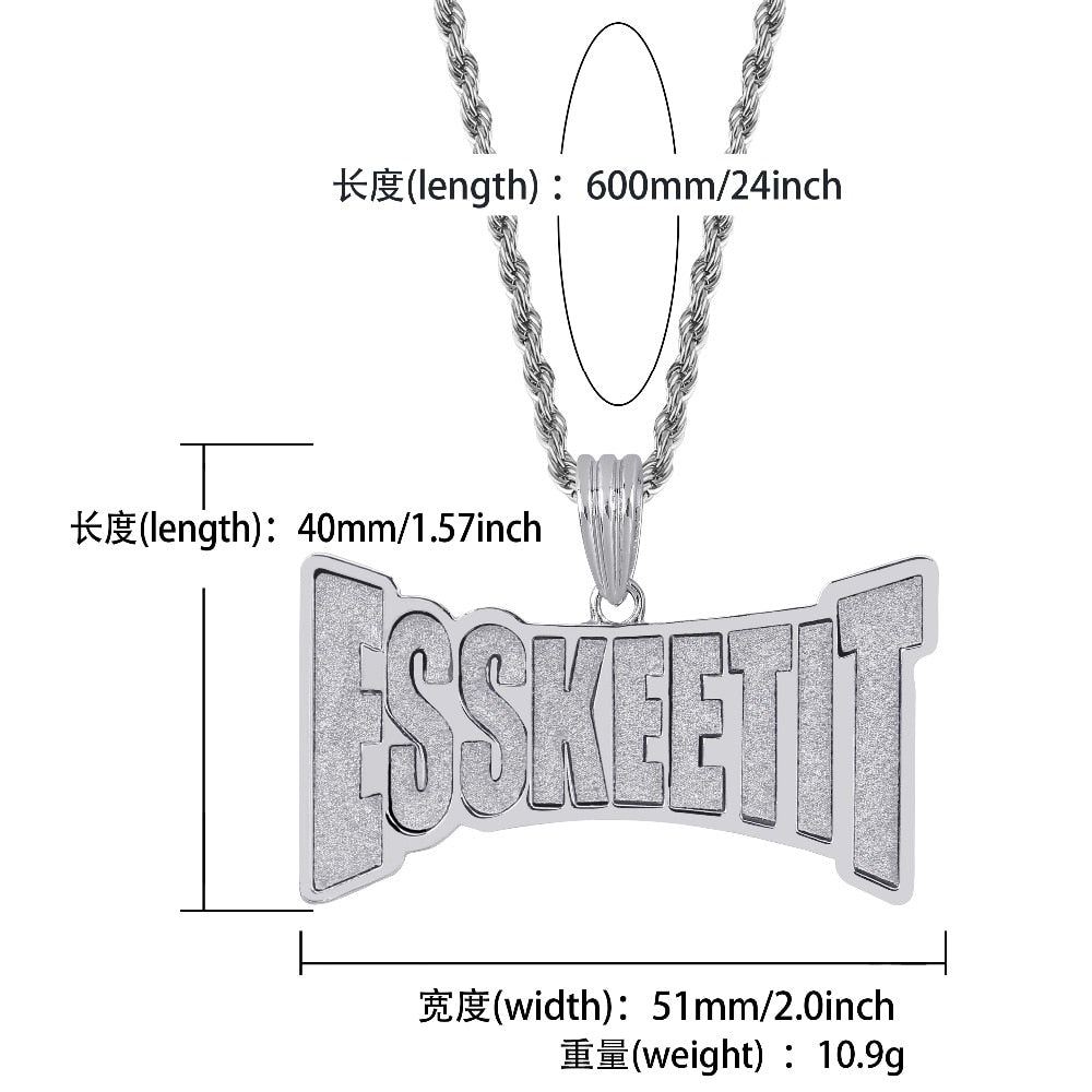 TOPGRILLZ New ESSKEETIT Pendant Necklace Mens Iced out Hip Hop Sliver Color Jewelry Charm Necklace For Men and Women Gifts