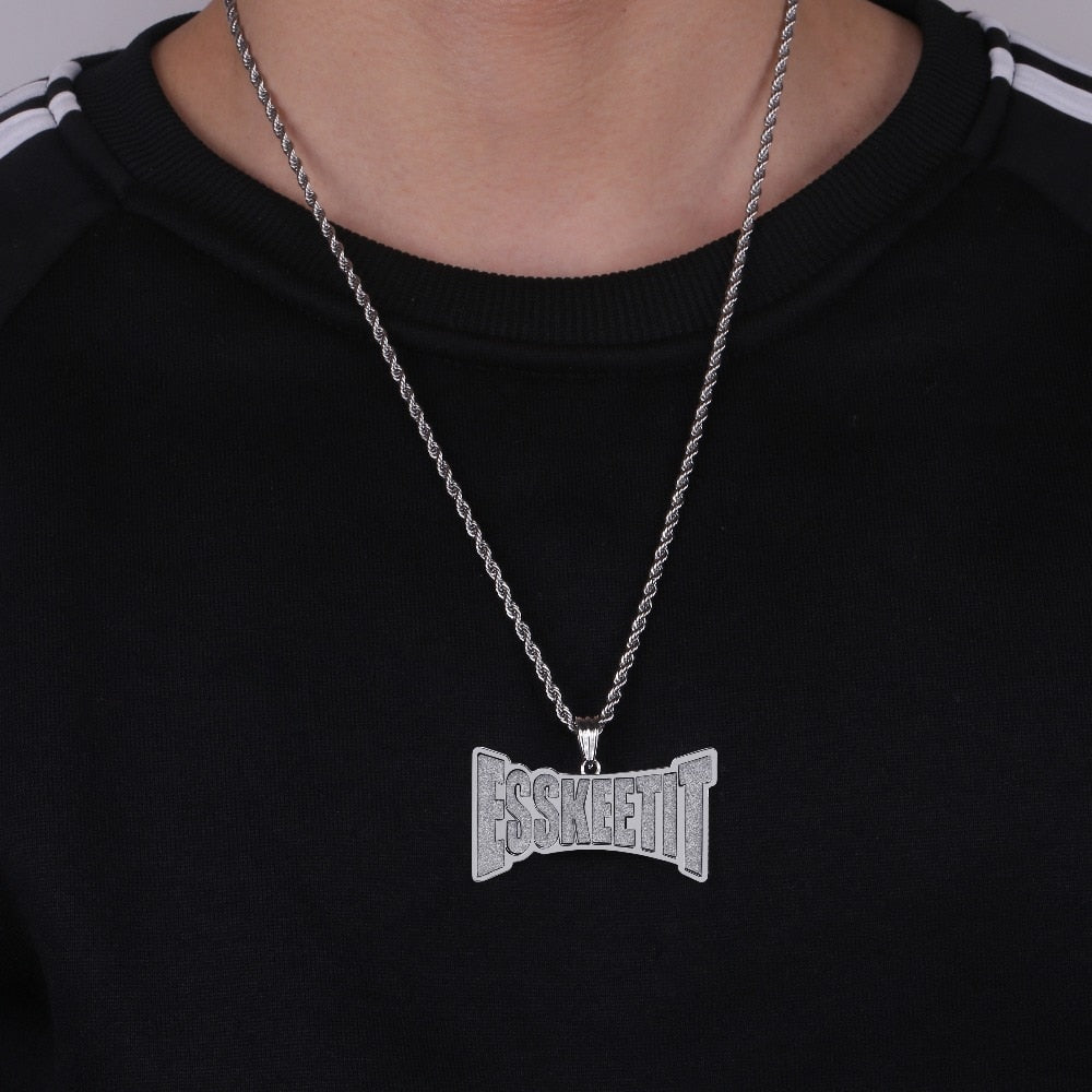 TOPGRILLZ New ESSKEETIT Pendant Necklace Mens Iced out Hip Hop Sliver Color Jewelry Charm Necklace For Men and Women Gifts