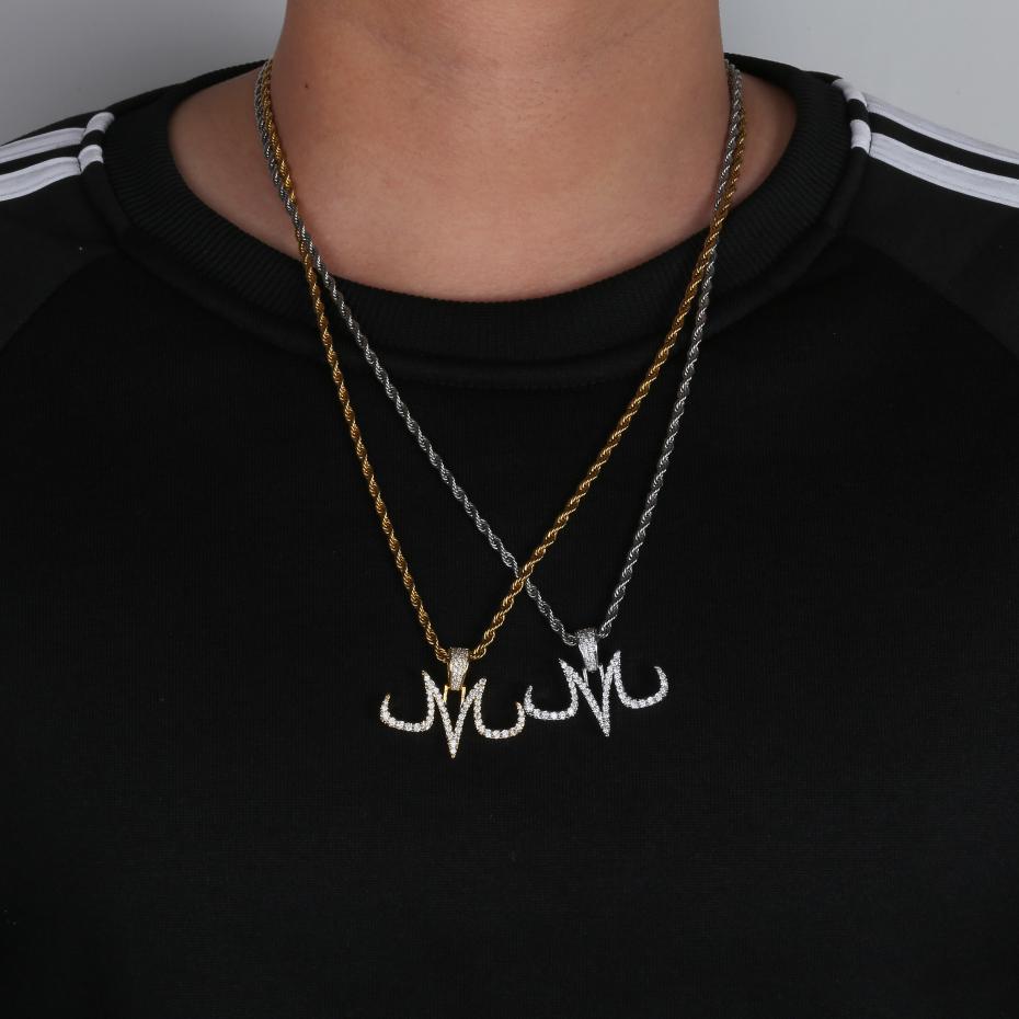 New Iced Out Majin Pendant Necklace Mens White And Gold Finish Chains Hip Hop Jewelry Gold Silver Color Charms