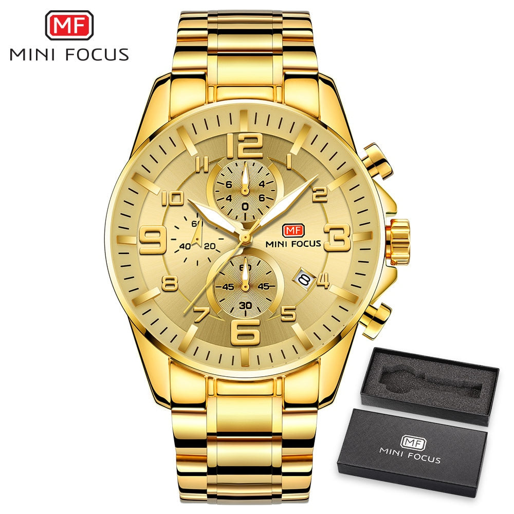 MINI FOCUS Watches Mens Top Brand Luxury Gold Watch Calendar Waterproof Chronograph Multifunction Business relogio masculino New