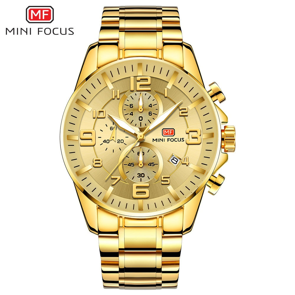 MINI FOCUS Watches Mens Top Brand Luxury Gold Watch Calendar Waterproof Chronograph Multifunction Business relogio masculino New