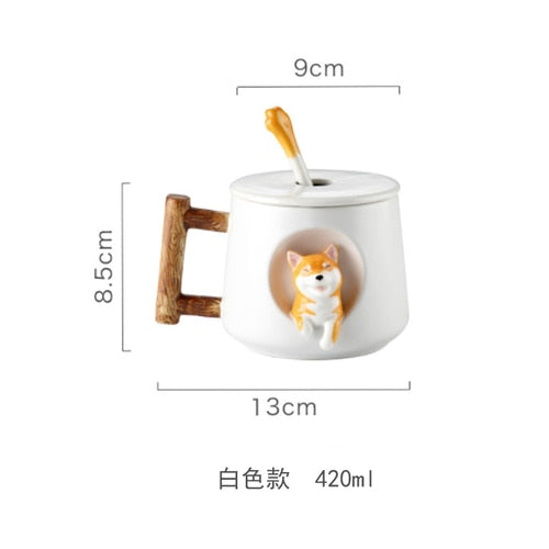 Cute Cartoon Animal Shiba Inu Ceramic Mug Creative Men and Women Couple with Lid Spoon Drinking Water Coffee Cup