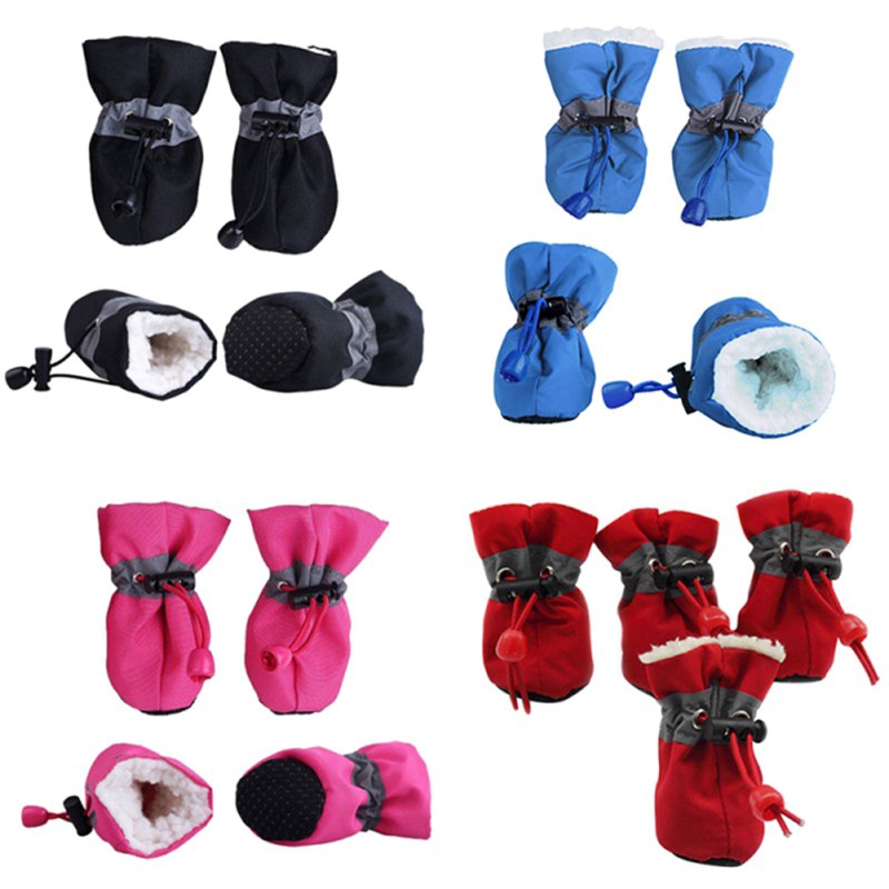 4pcs Antiskid Puppy Shoes Pet Protection Soft-soled Pet Dog Shoes Winter Waterproof Prewalkers Pet Supplies Dogs Paw Care