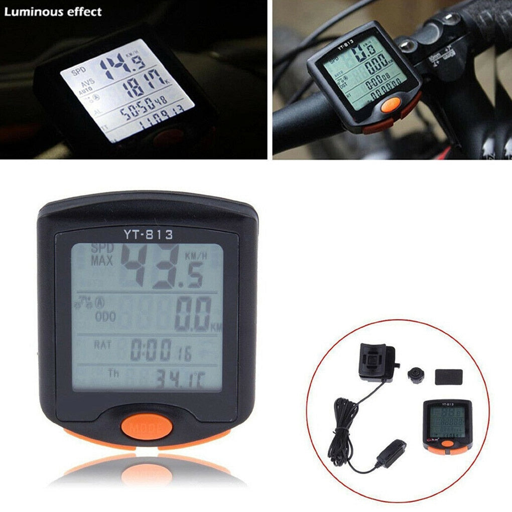 Waterproof YT-813 Bicycle Computer Wired Speedometer Digital Multifunction Speedometer Waterproof Motion Sensor Bicycle Computer