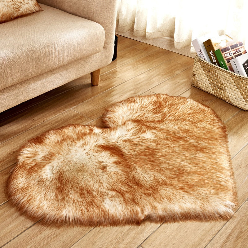 Heart Shape Fluffy Rugs Washable Faux Fur Rug For Kids Bedroom Home Decoration Sofas Cushions Mat Soft Carpet Sheepskin Rug D30