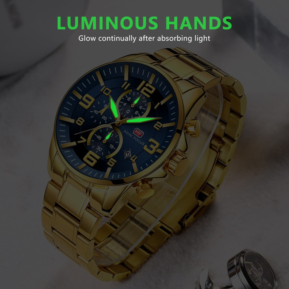 MINI FOCUS Watches Mens Top Brand Luxury Gold Watch Calendar Waterproof Chronograph Multifunction Business relogio masculino New