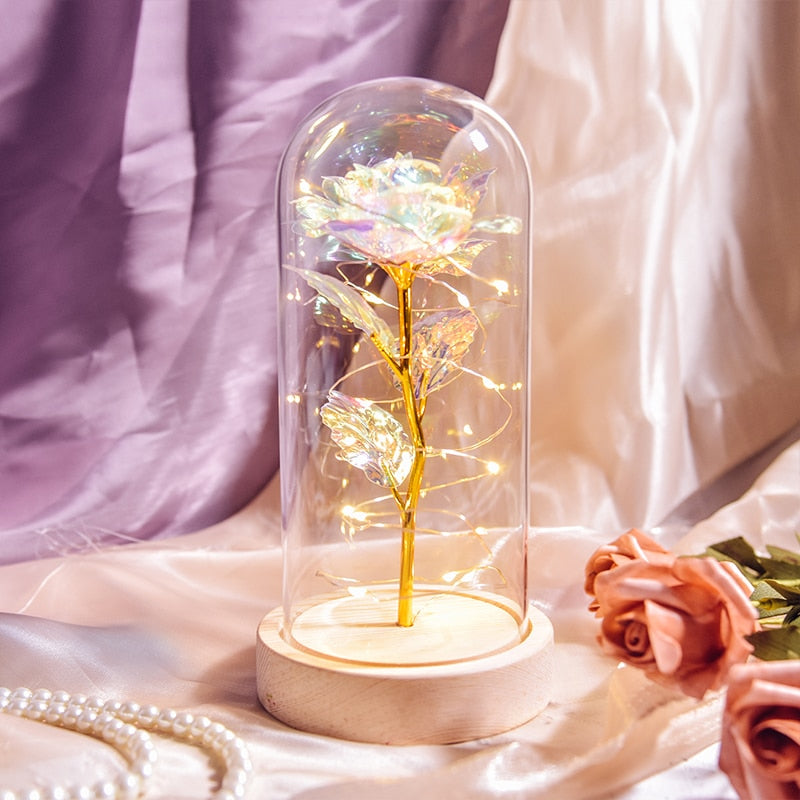 Mothers Day Gifts Beauty and The Beast Preserved Roses In Glass Galaxy Rose LED Light Artificial Flower Gift for Mom Women Girls