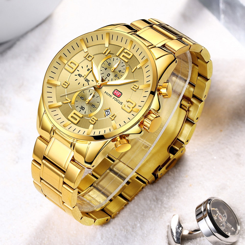 MINI FOCUS Watches Mens Top Brand Luxury Gold Watch Calendar Waterproof Chronograph Multifunction Business relogio masculino New