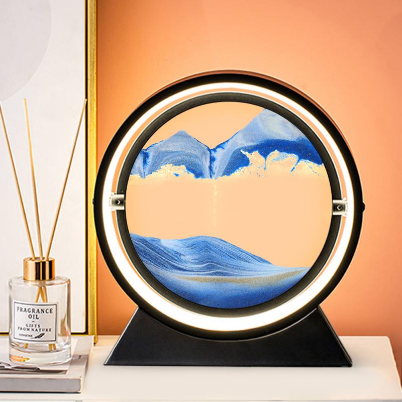 Moving Sand Art Picture Round Glass 3D Hourglass Deep Sea Sandscape In Motion Display Flowing Sand Frame 7/12inch For home Decor