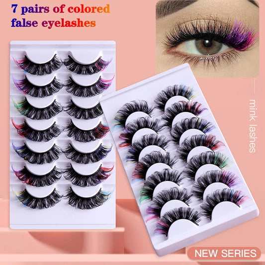 7pairs colored lashes makeup for women color eyelashes lash extension supplies makeup products beauty d curl strip lashes bulk