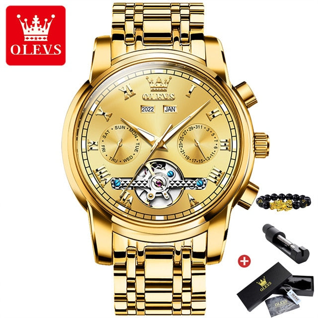 OLEVS Original Watch For Men Automatic Mechanical Watch Top Brand Luxury Tourbillon Wristwatch Classic Male Black Watches  6607