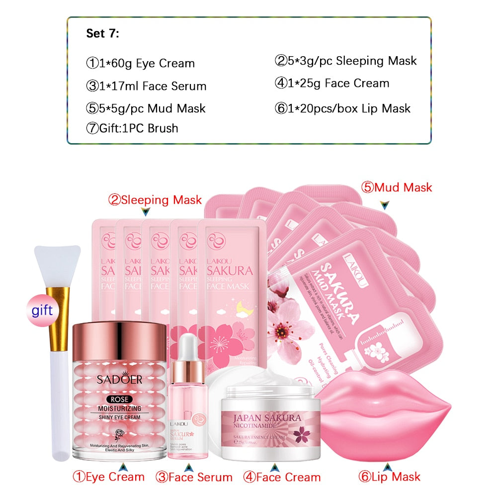 Skincare Product Sakura Set Whitening Cream 24k Serum Skin Care Kit Face Mask Facial Products Kit Face Care Women Beauty Health