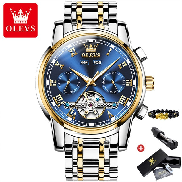 OLEVS Original Watch For Men Automatic Mechanical Watch Top Brand Luxury Tourbillon Wristwatch Classic Male Black Watches  6607