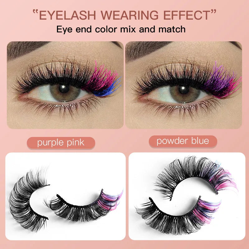 7pairs colored lashes makeup for women color eyelashes lash extension supplies makeup products beauty d curl strip lashes bulk