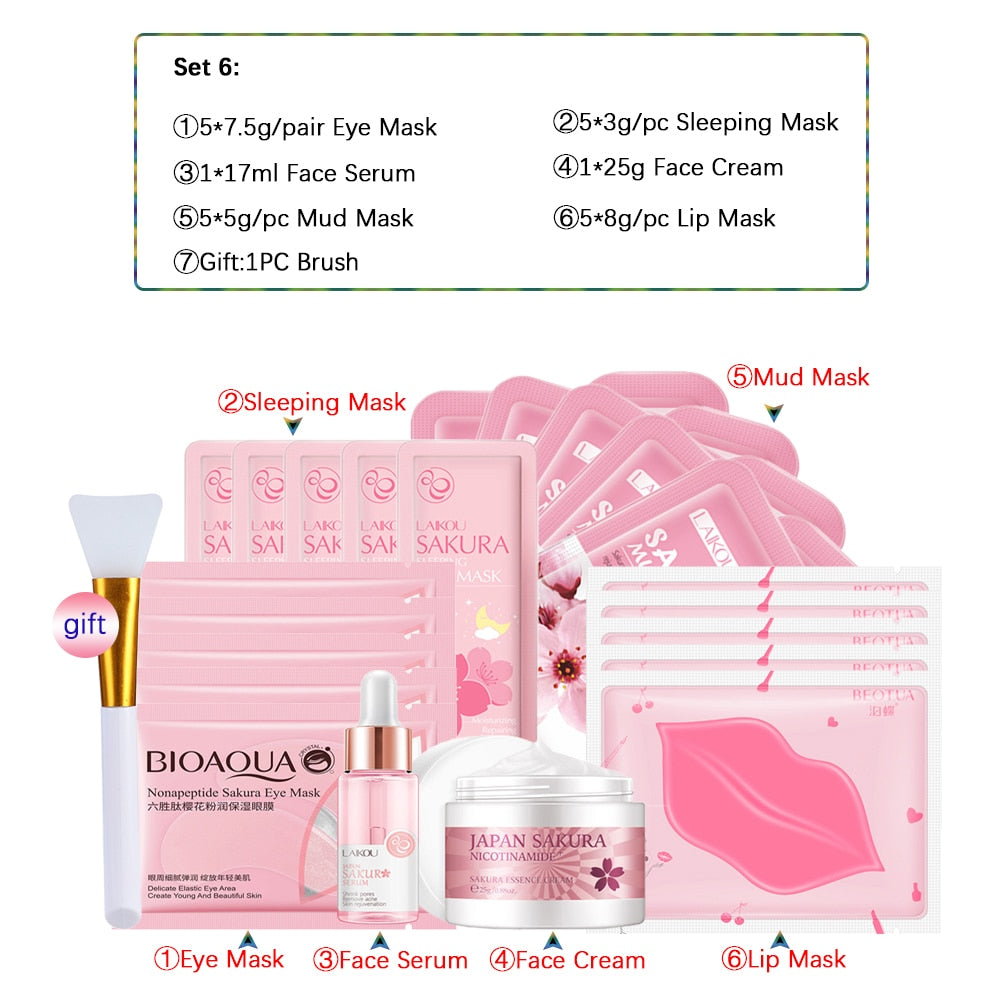 Skincare Product Sakura Set Whitening Cream 24k Serum Skin Care Kit Face Mask Facial Products Kit Face Care Women Beauty Health