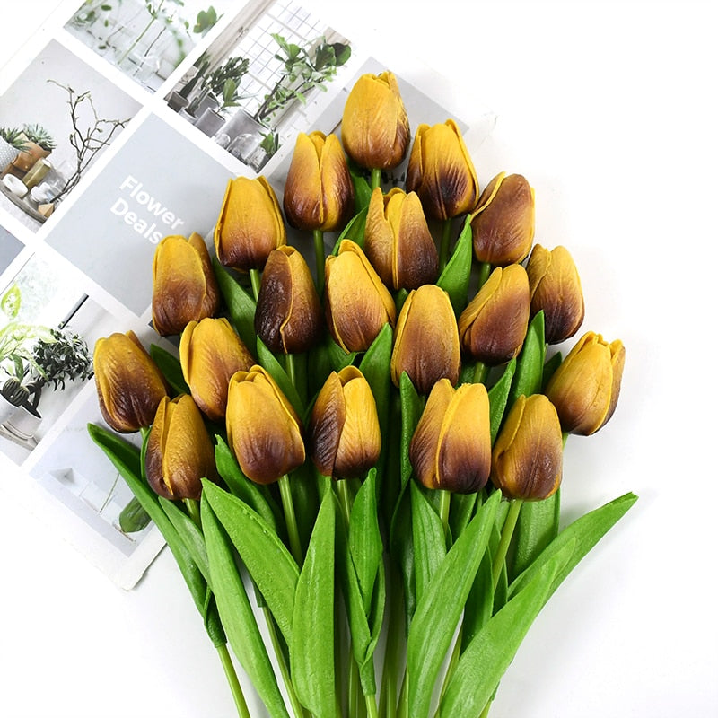 35 cm Tulip Flower Artificial Tulip Bouquet 10/5Pcs PE foam Fake Flower for wedding Ceremony Decor Home Garden Bouquet Decor