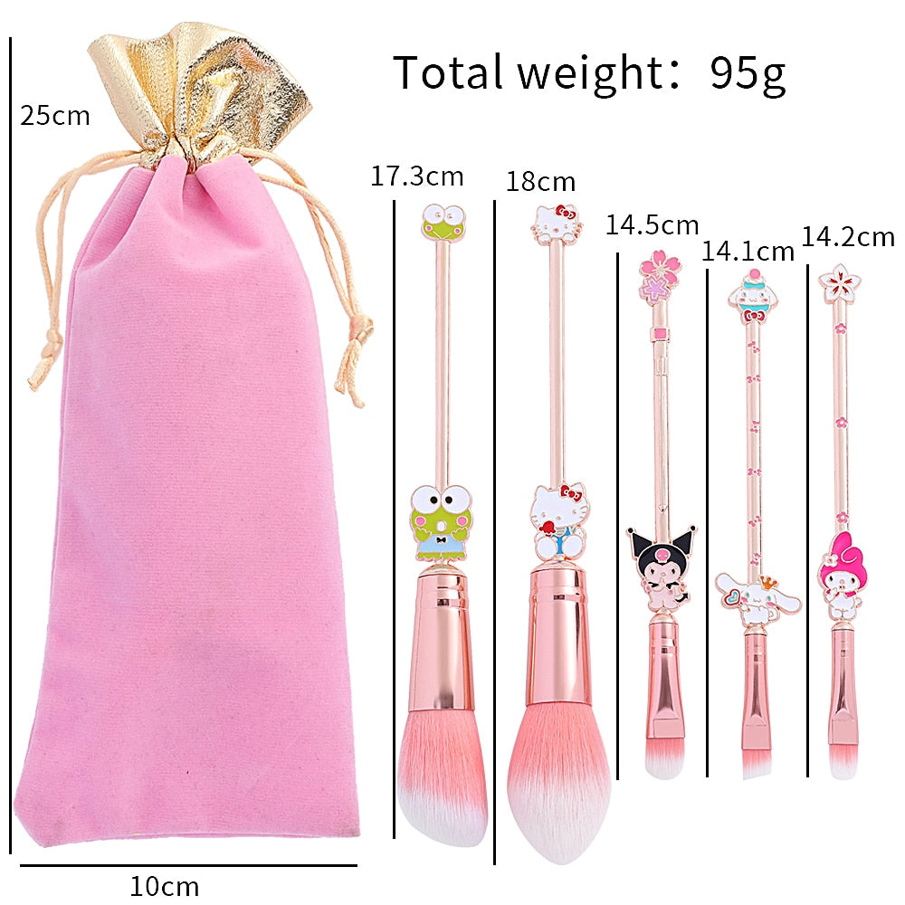 Sanrio Makeup Brush Set Hello Kitty Anime Fashion Jewelry Blush Eyebrow Lip Eyeshadow Brush Beauty Tools Girls Gift with Box