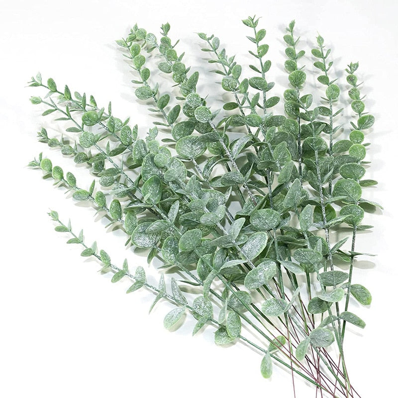 6/12/18 Pcs Artificial Eucalyptus Leaves Green Fake Plant Branches for Wedding Party Outdoor Home Garden Table Decoration Wreath