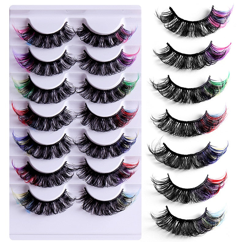 7pairs colored lashes makeup for women color eyelashes lash extension supplies makeup products beauty d curl strip lashes bulk