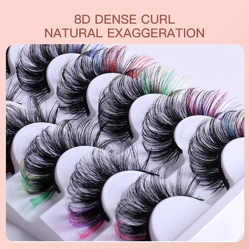 7pairs colored lashes makeup for women color eyelashes lash extension supplies makeup products beauty d curl strip lashes bulk