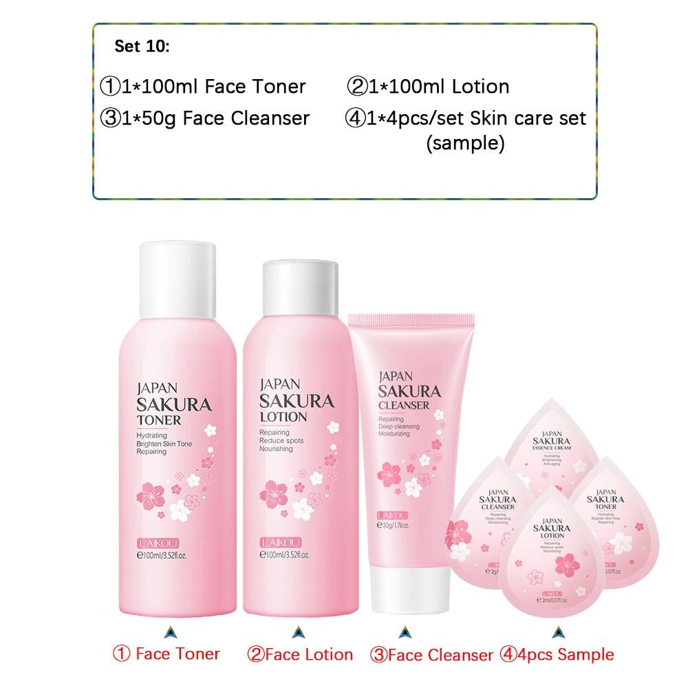 Skincare Product Sakura Set Whitening Cream 24k Serum Skin Care Kit Face Mask Facial Products Kit Face Care Women Beauty Health