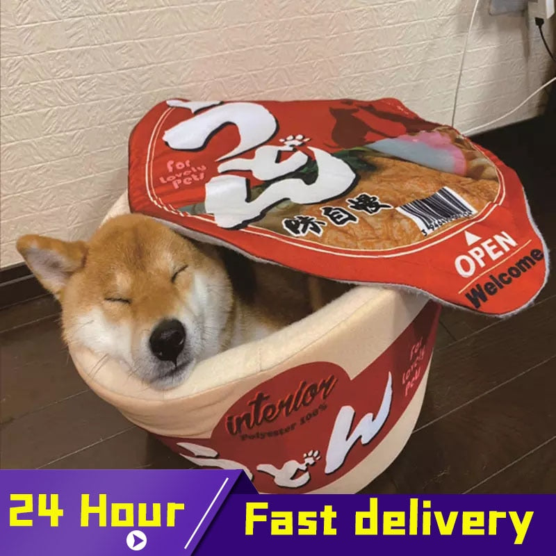 Cute Instant Noodle Pet dog cat House bed Kennel Super Large Warm Dog Cat Nest Beds Cushion Udon Cup Noodle Pet Bed Cozy Cushion