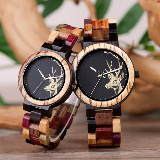 BOBO BIRD Wooden Couple Watch Relogio Masculino Quartz Watches for Men Women Wood Clock Timepieces Ideal Gifts erkek kol saati