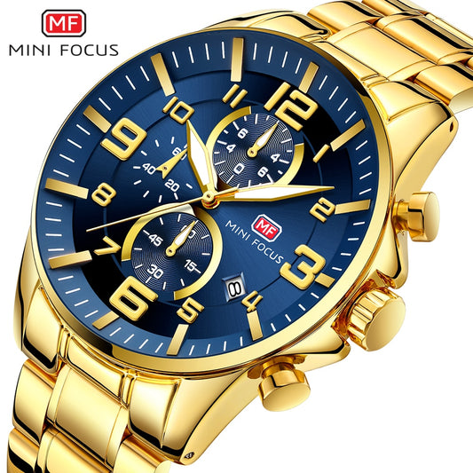 MINI FOCUS Watches Mens Top Brand Luxury Gold Watch Calendar Waterproof Chronograph Multifunction Business relogio masculino New