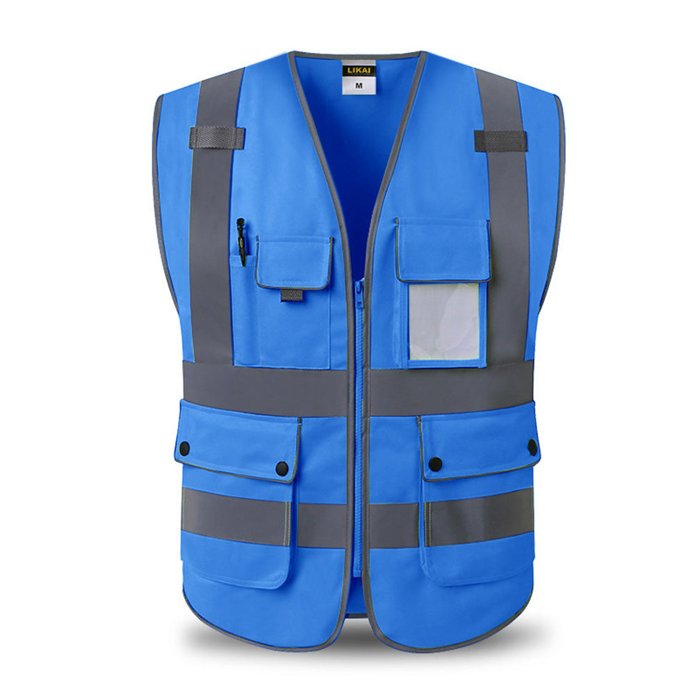 Blue Safety Vest Reflective With Zipper and Pockets